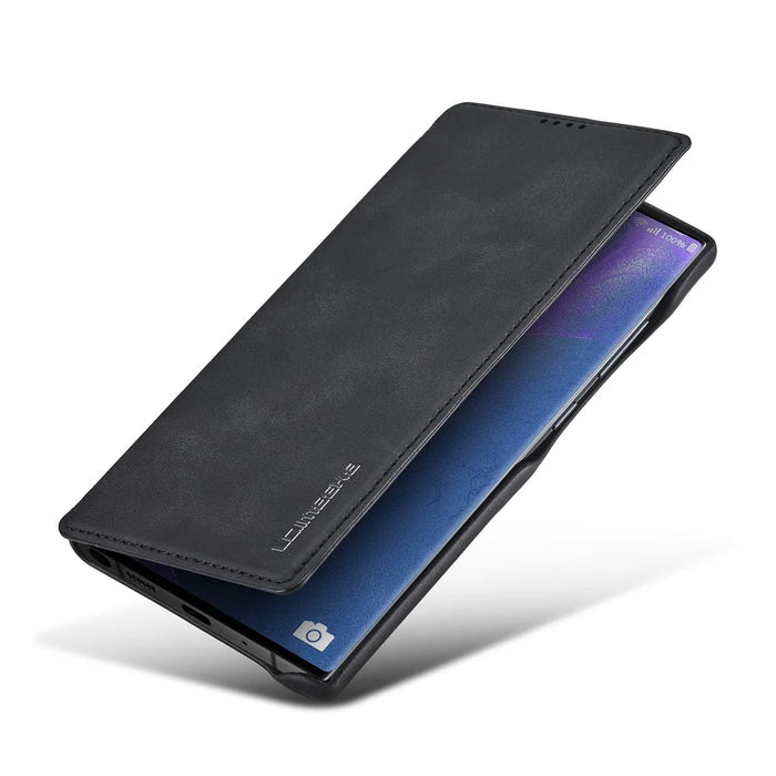 LC.IMEEKE Retro Style Leather Card Holder Case for Samsung Galaxy Note20 Ultra/Note20 Ultra 5G - Black - 6