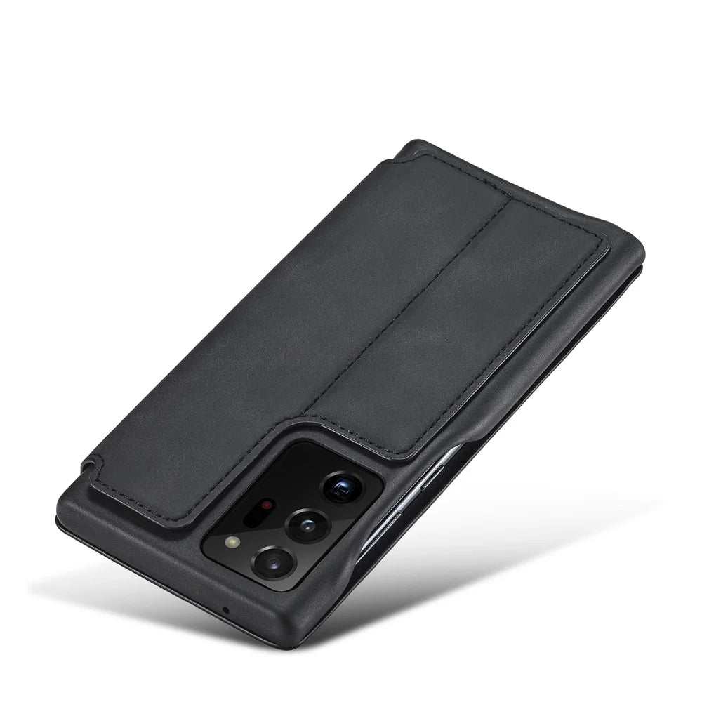 LC.IMEEKE Retro Style Leather Card Holder Case for Samsung Galaxy Note20 Ultra/Note20 Ultra 5G - Black - 7