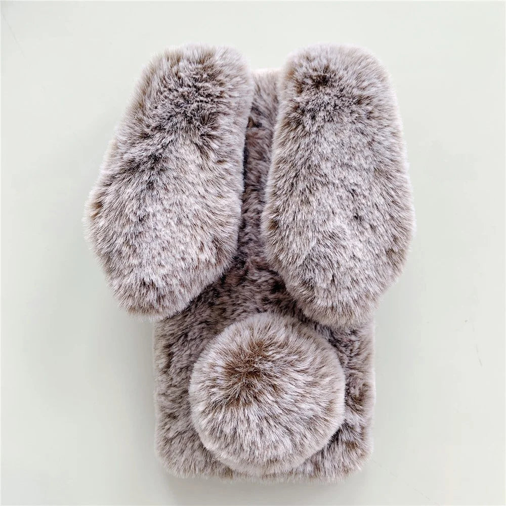 Adorable Long Ears Rabbit Shape Fur Coated Soft TPU Phone Case for Samsung Galaxy Note20 4G/5G - Coffee - 2