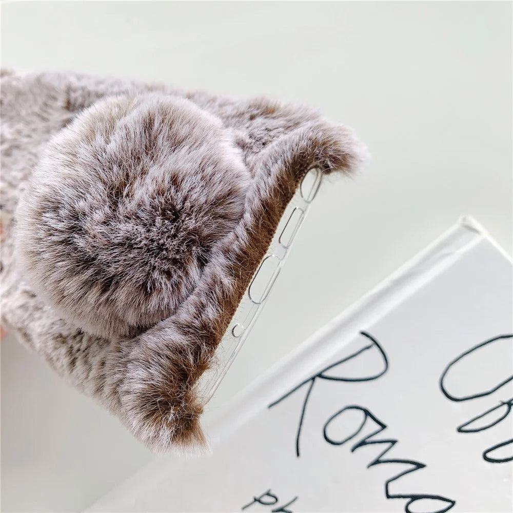 Adorable Long Ears Rabbit Shape Fur Coated Soft TPU Phone Case for Samsung Galaxy Note20 4G/5G - Coffee - 3