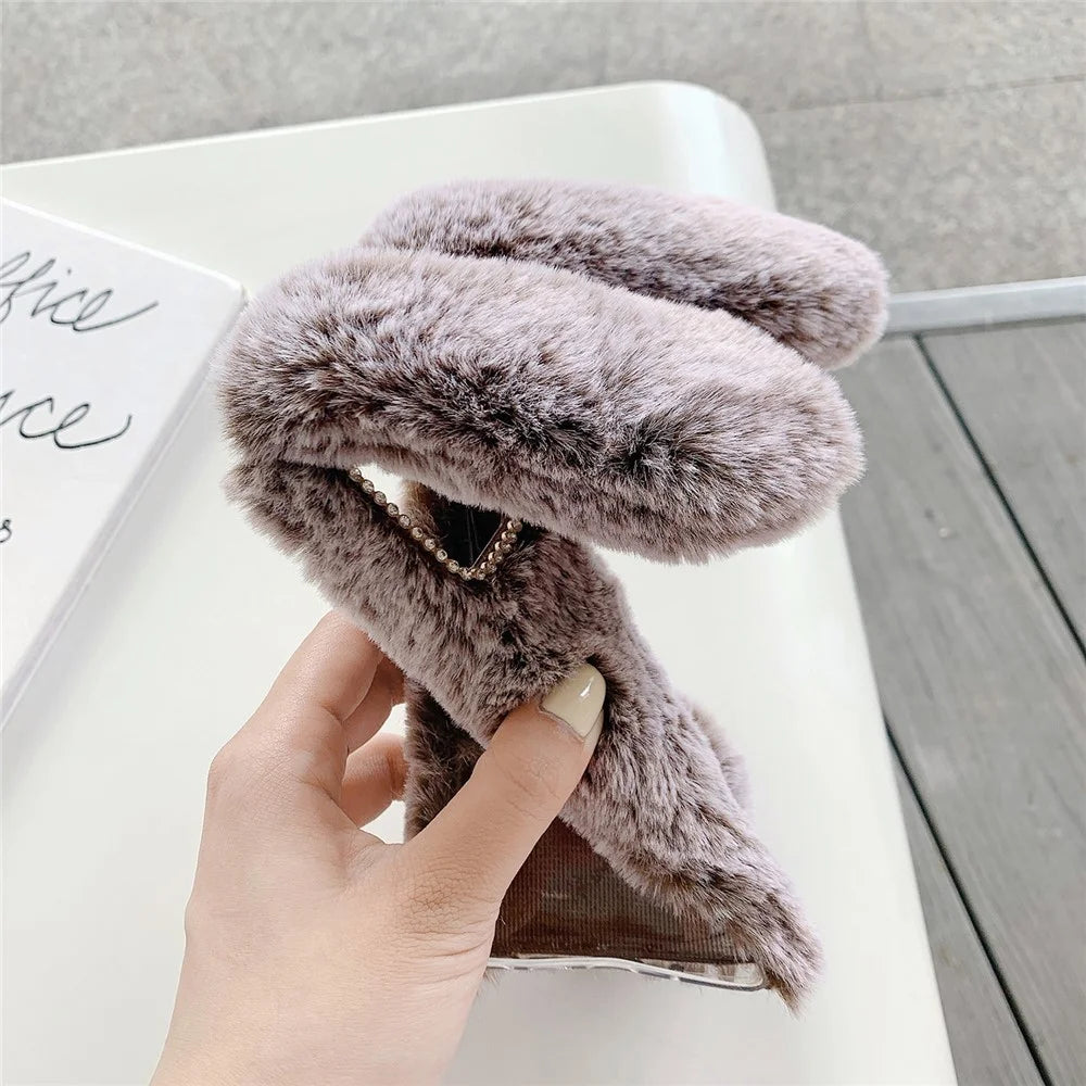 Adorable Long Ears Rabbit Shape Fur Coated Soft TPU Phone Case for Samsung Galaxy Note20 4G/5G - Coffee - 4