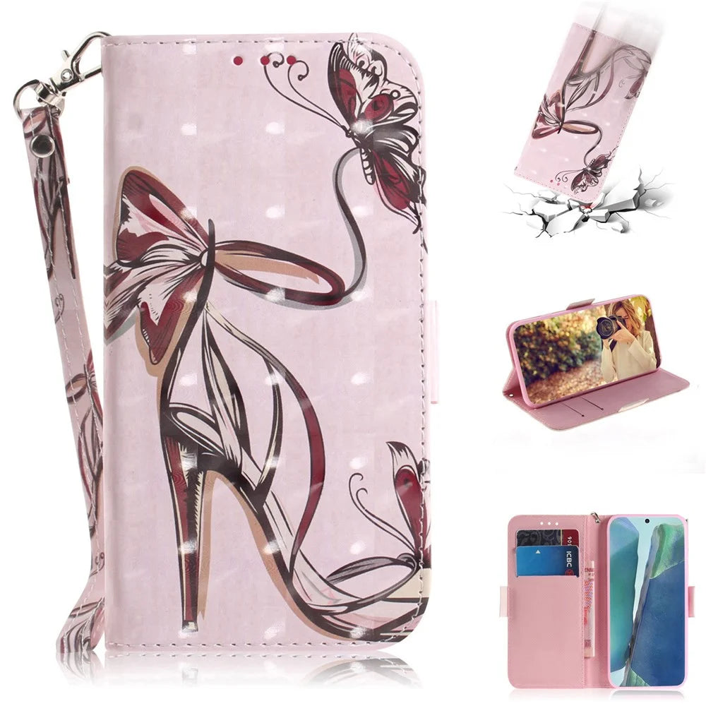 Pattern Printing Light Spot Decor Leather Phone Case for Samsung Galaxy Note20 4G/5G - High Heel Sandal - 1