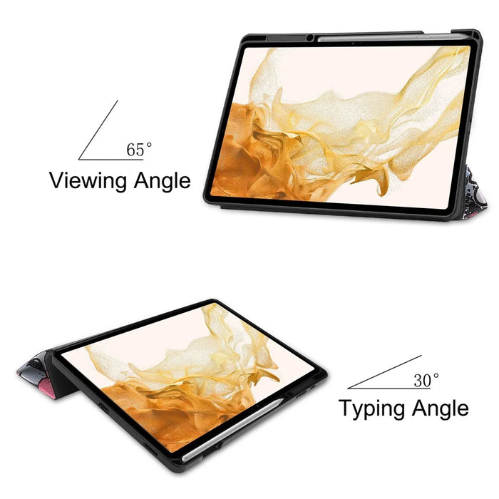 Pattern Printing PU Leather Tri-fold Stand Tablet Case for Samsung Galaxy Tab S7+ T970 / S8+ - Cartoon Graffiti - 3