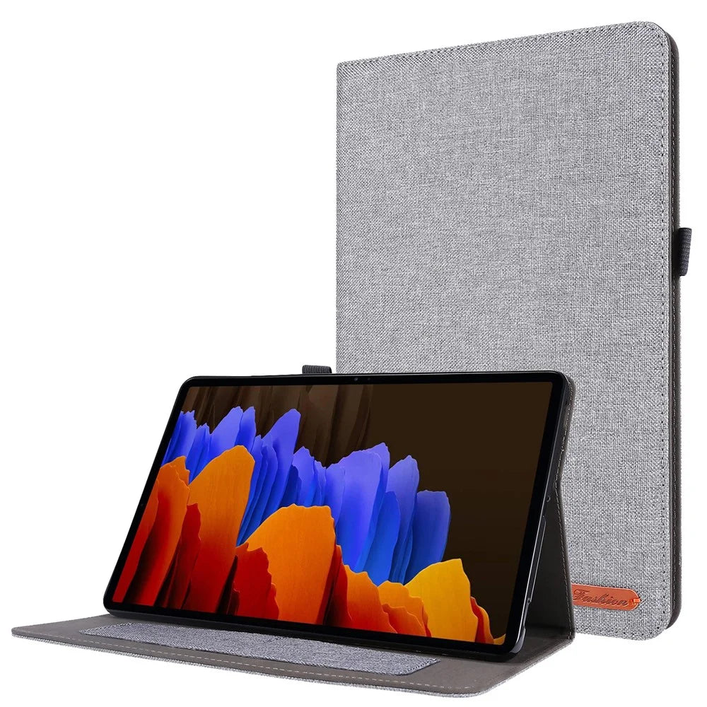 Cloth Texture Card Slots Stand Leather Protective Case for Samsung Galaxy Tab S7 T870 / S8 - Grey - 1
