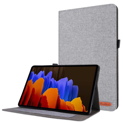 Cloth Texture Card Slots Stand Leather Protective Case for Samsung Galaxy Tab S7 T870 / S8 - Grey - 1