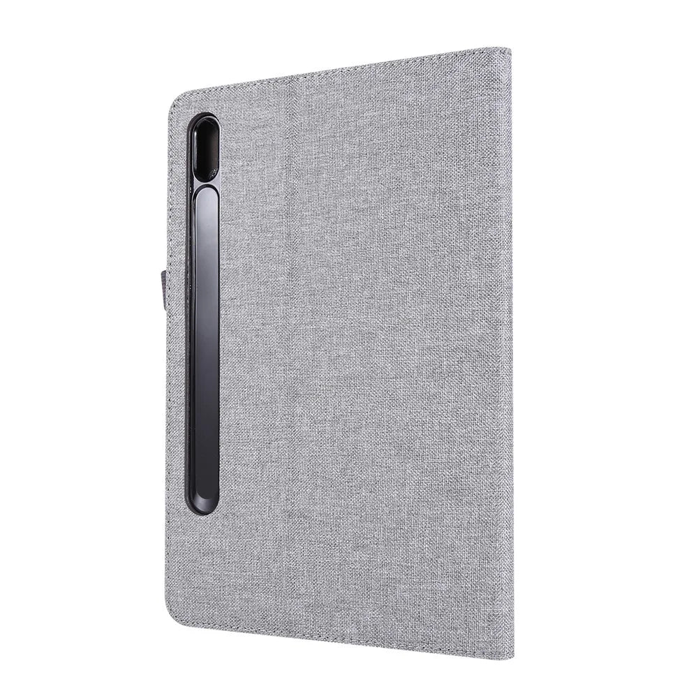 Cloth Texture Card Slots Stand Leather Protective Case for Samsung Galaxy Tab S7 T870 / S8 - Grey - 3