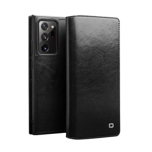 QIALINO For Samsung Galaxy Note20 Ultra 5G / Note20 Ultra Genuine Cowhide Leather Case Wallet Phone Protective Cover - Black - 1