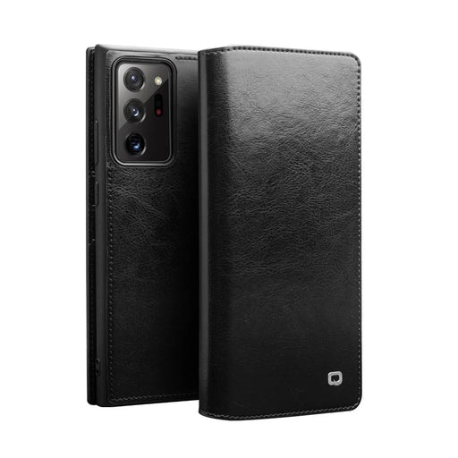 QIALINO For Samsung Galaxy Note20 Ultra 5G / Note20 Ultra Genuine Cowhide Leather Case Wallet Phone Protective Cover - Black - 1