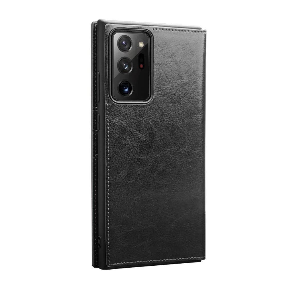 QIALINO For Samsung Galaxy Note20 Ultra 5G / Note20 Ultra Genuine Cowhide Leather Case Wallet Phone Protective Cover - Black - 2