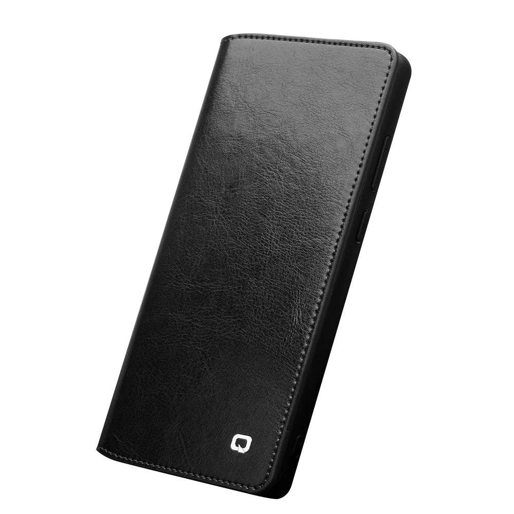 QIALINO For Samsung Galaxy Note20 Ultra 5G / Note20 Ultra Genuine Cowhide Leather Case Wallet Phone Protective Cover - Black - 5