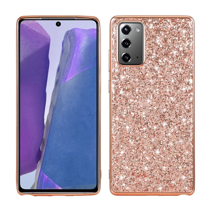 Glittering Sequins Plated TPU Frame + PC Hybrid Case for Samsung Galaxy Note20 4G/5G - Rose Gold - 1