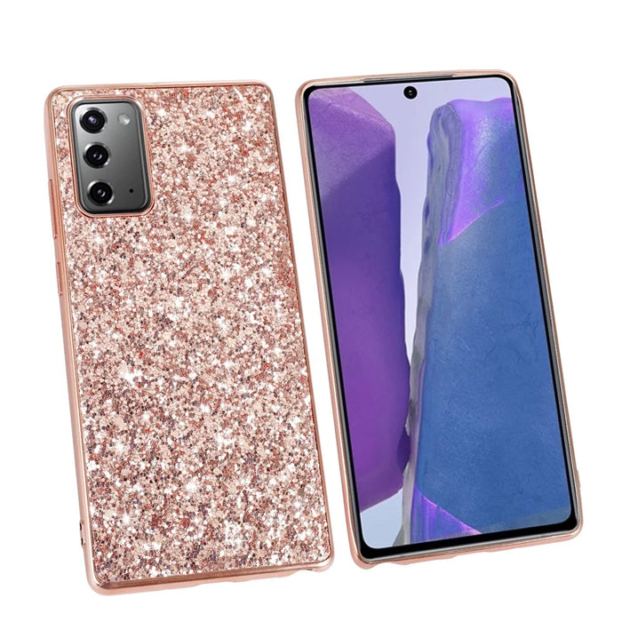 Glittering Sequins Plated TPU Frame + PC Hybrid Case for Samsung Galaxy Note20 4G/5G - Rose Gold - 3