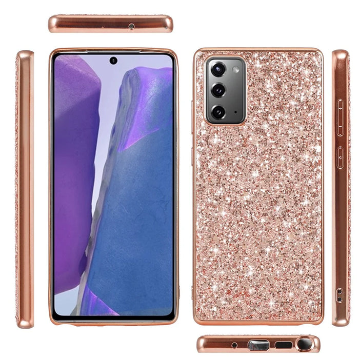 Glittering Sequins Plated TPU Frame + PC Hybrid Case for Samsung Galaxy Note20 4G/5G - Rose Gold - 6
