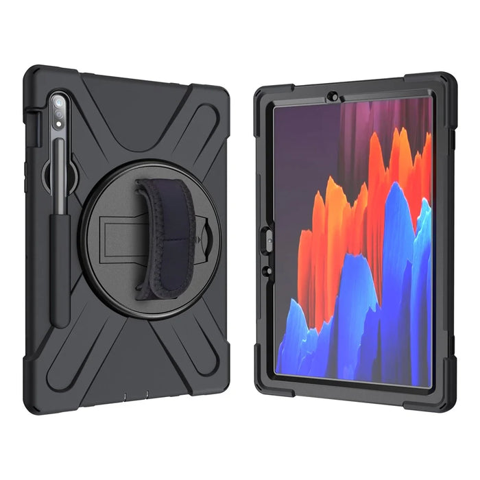 For Samsung Galaxy Tab S7 T870 T875 / S8 X700 / S9 X710 / S9 FE X510 360° Swivel Kickstand PC + Silicone Tablet Case - Black - 2