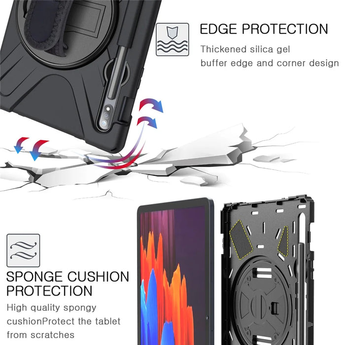 For Samsung Galaxy Tab S7 T870 T875 / S8 X700 / S9 X710 / S9 FE X510 360° Swivel Kickstand PC + Silicone Tablet Case - Black - 3