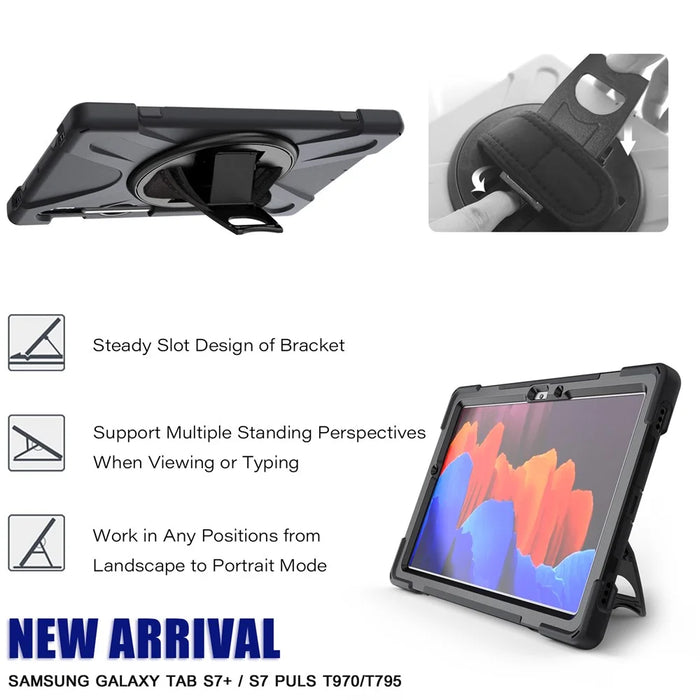 For Samsung Galaxy Tab S7 T870 T875 / S8 X700 / S9 X710 / S9 FE X510 360° Swivel Kickstand PC + Silicone Tablet Case - Black - 4