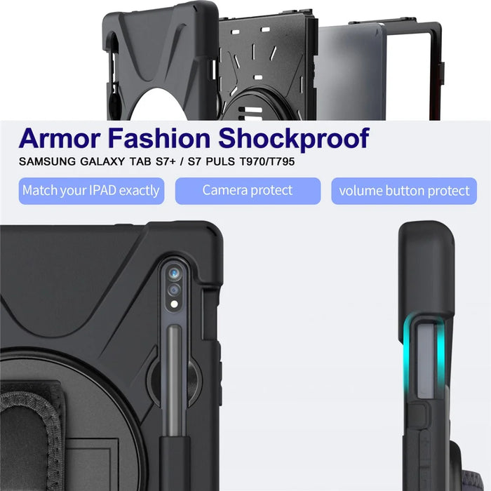 For Samsung Galaxy Tab S7 T870 T875 / S8 X700 / S9 X710 / S9 FE X510 360° Swivel Kickstand PC + Silicone Tablet Case - Black - 5