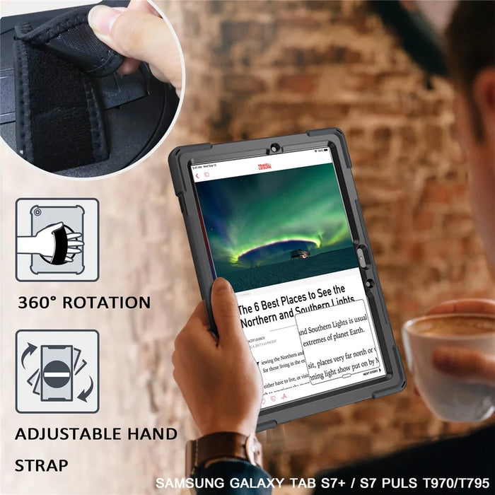 For Samsung Galaxy Tab S7 T870 T875 / S8 X700 / S9 X710 / S9 FE X510 360° Swivel Kickstand PC + Silicone Tablet Case - Black - 6