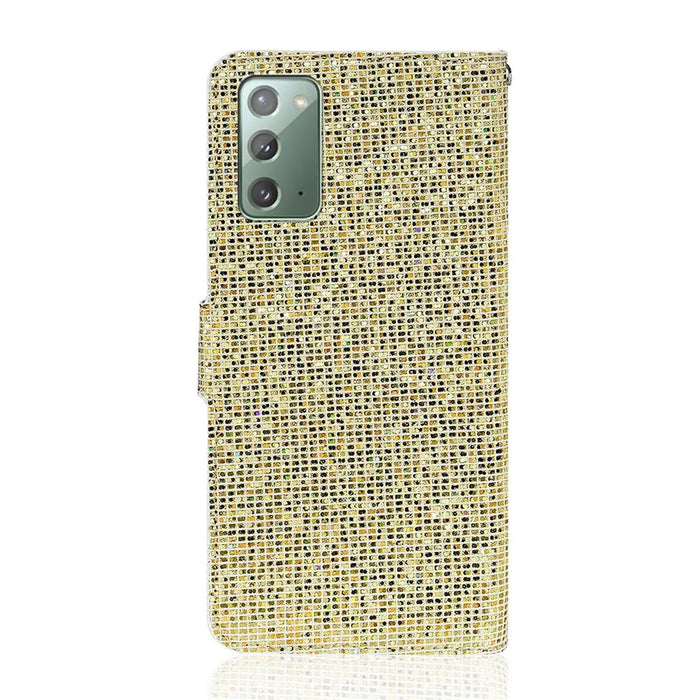 Glittery Powder Splicing Wallet Stand Leather Shell for Samsung Galaxy Note20 4G/5G - Gold - 2