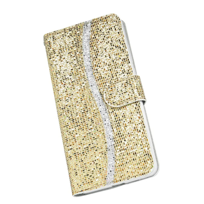 Glittery Powder Splicing Wallet Stand Leather Shell for Samsung Galaxy Note20 4G/5G - Gold - 5