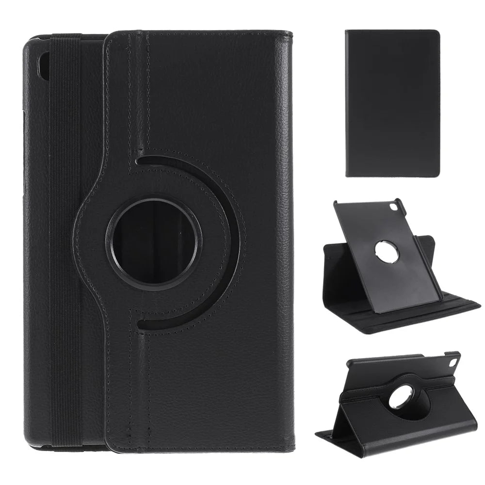 Middle Hollow on the back Leather Case with 360-Degree Rotating Stand + Elastic Fasten Band for Samsung Galaxy Tab A7 10.4 (2020) / (2022) - Black - 1