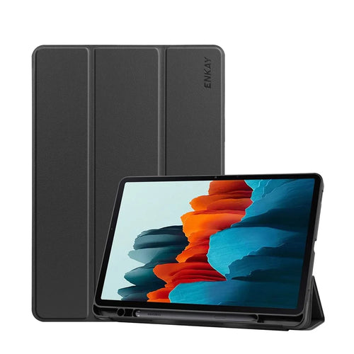 ENKAY HAT PRINCE ENK-8011 Tri-fold Stand PU Leather Smart Cover with Pen Slot for Samsung Galaxy Tab S7 11.0 T870 / T875 / S8 - Black - 1