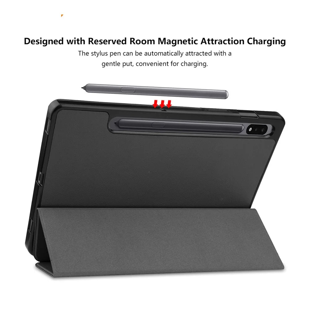 ENKAY HAT PRINCE ENK-8011 Tri-fold Stand PU Leather Smart Cover with Pen Slot for Samsung Galaxy Tab S7 11.0 T870 / T875 / S8 - Black - 6