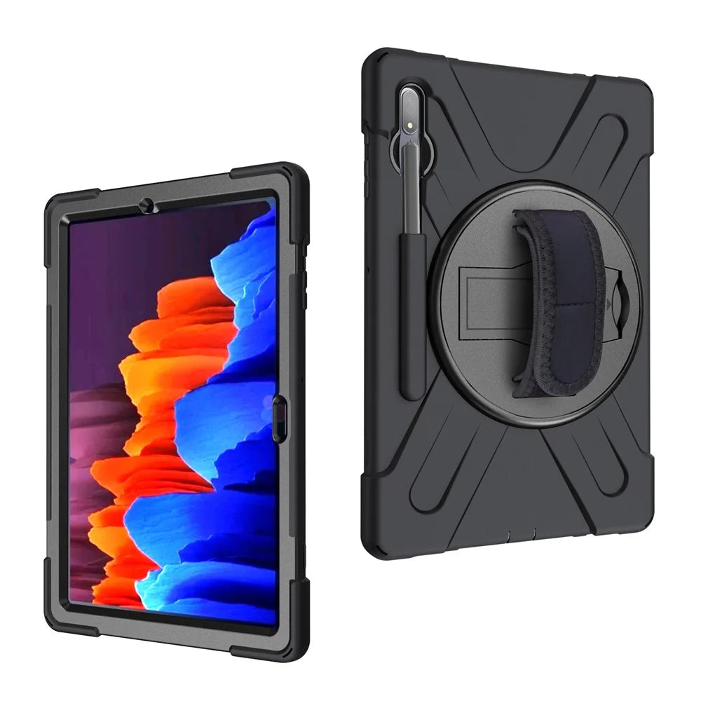 For Samsung Galaxy Tab S7+ / S8+ T970  / X800 / S7FE T730 / S9 + X810 / S9 FE+ X610 360° Swivel Kickstand PC + Silicone Tablet Case - Black - 1