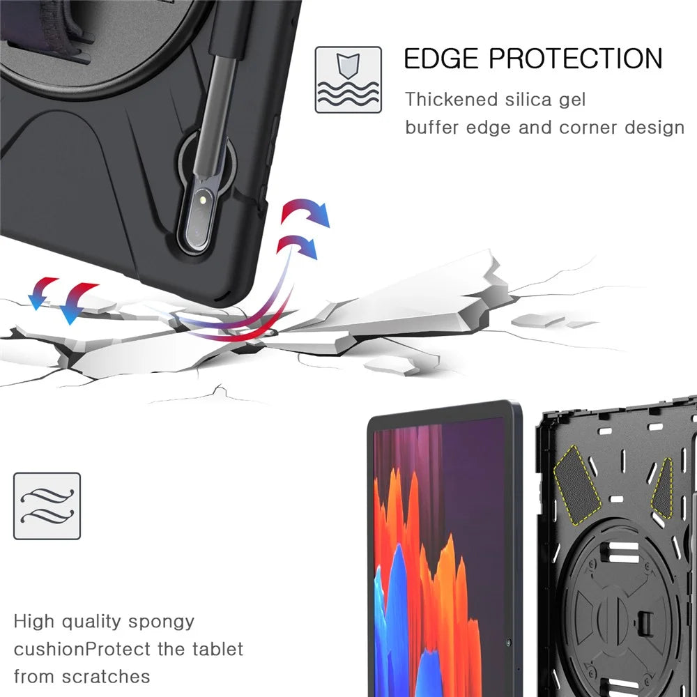 For Samsung Galaxy Tab S7+ / S8+ T970  / X800 / S7FE T730 / S9 + X810 / S9 FE+ X610 360° Swivel Kickstand PC + Silicone Tablet Case - Black - 3