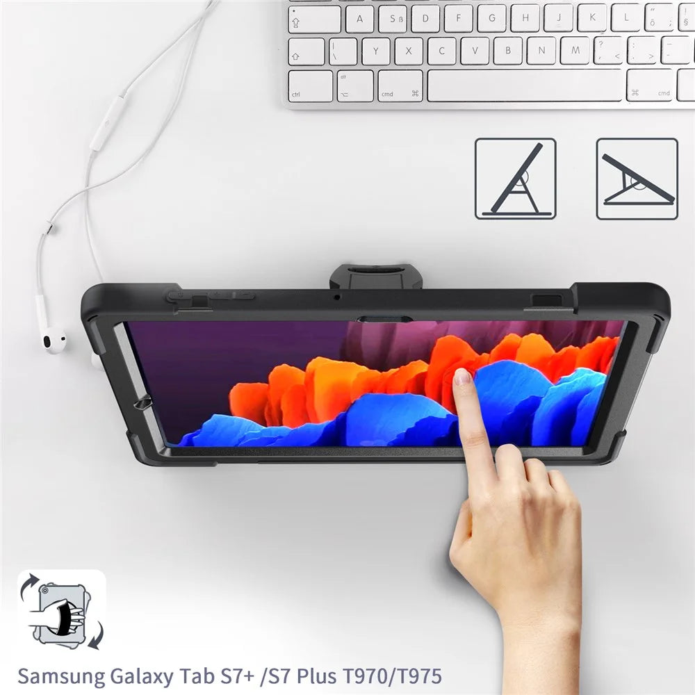For Samsung Galaxy Tab S7+ / S8+ T970  / X800 / S7FE T730 / S9 + X810 / S9 FE+ X610 360° Swivel Kickstand PC + Silicone Tablet Case - Black - 4