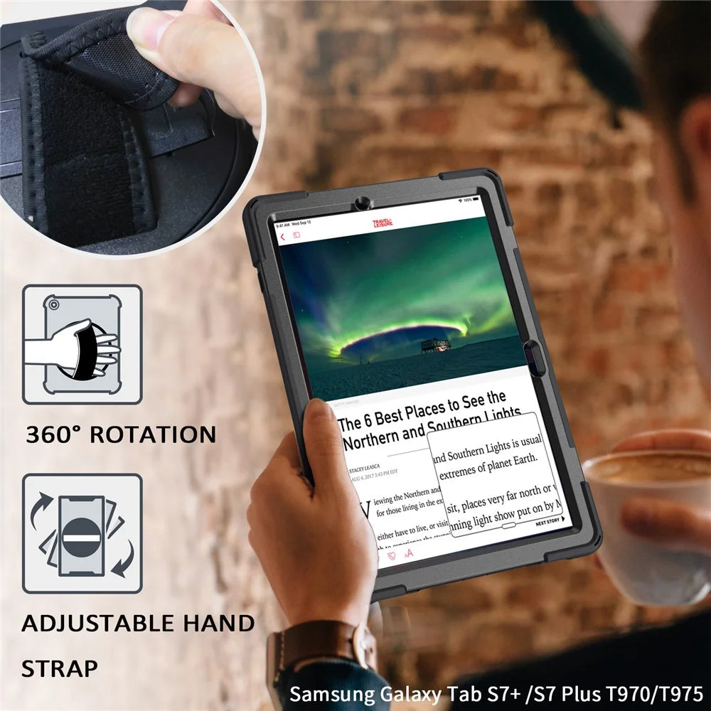 For Samsung Galaxy Tab S7+ / S8+ T970  / X800 / S7FE T730 / S9 + X810 / S9 FE+ X610 360° Swivel Kickstand PC + Silicone Tablet Case - Black - 5