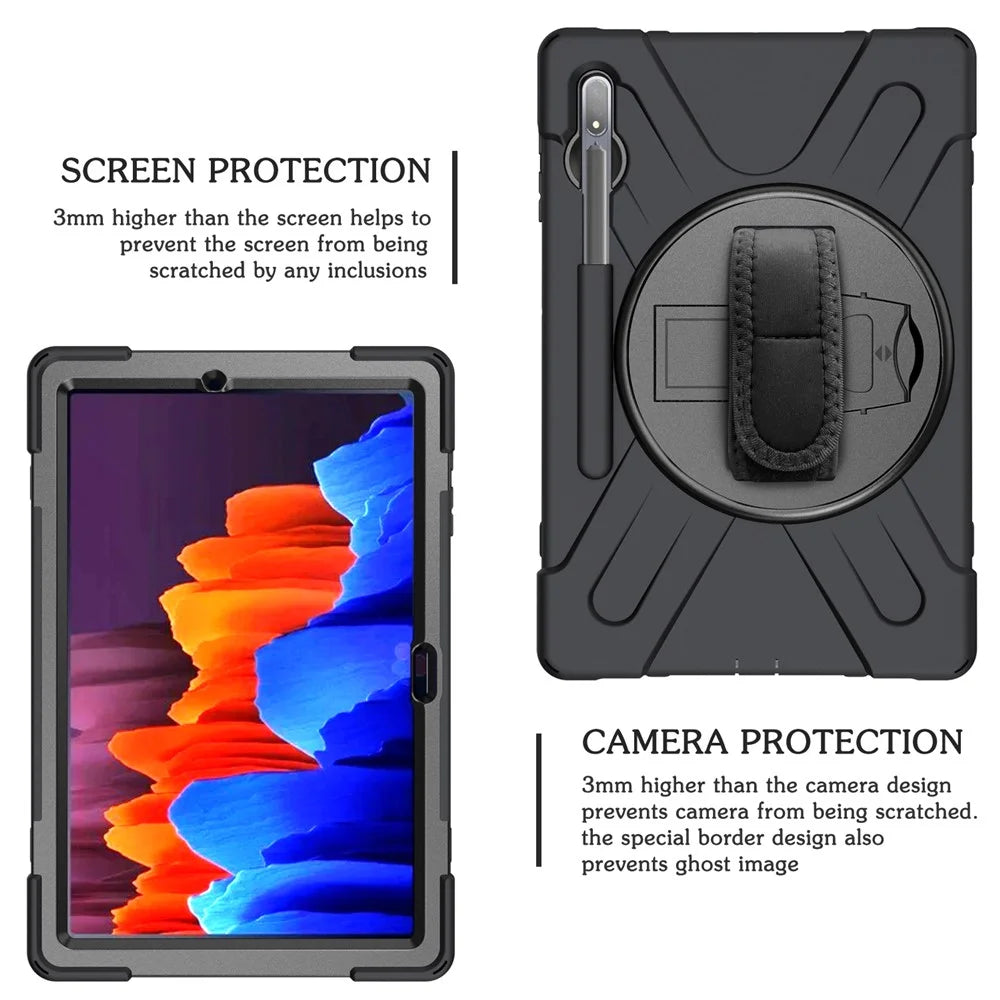For Samsung Galaxy Tab S7+ / S8+ T970  / X800 / S7FE T730 / S9 + X810 / S9 FE+ X610 360° Swivel Kickstand PC + Silicone Tablet Case - Black - 6