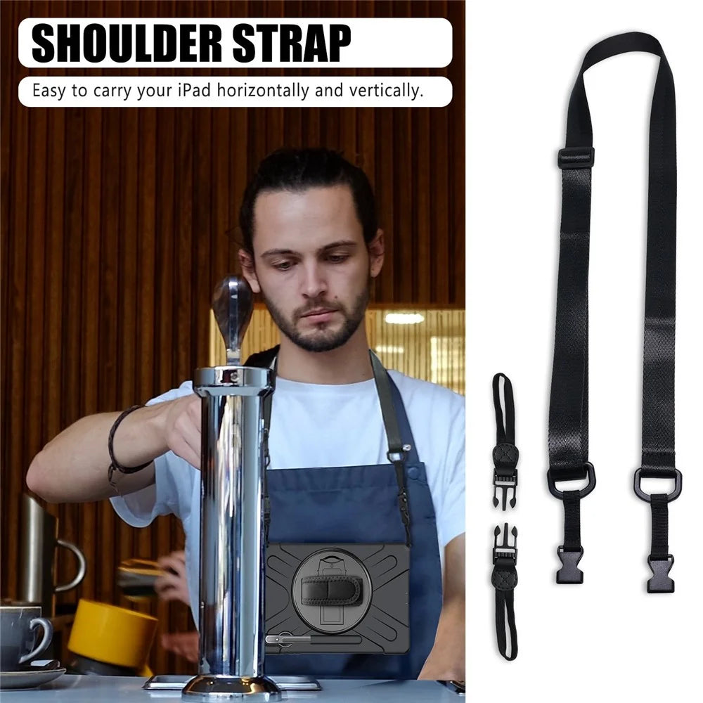 For Samsung Galaxy Tab S7+ / S8+ T970 / X800 / S7 FE T730 / S9+ X810 / S9 FE+ X610 Kickstand PC + Silicone Tablet Case with Shoulder Strap - Black - 4