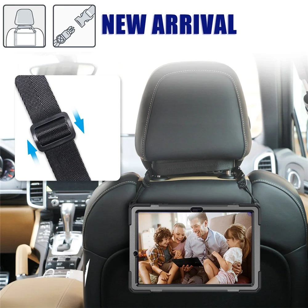 For Samsung Galaxy Tab S7+ / S8+ T970 / X800 / S7 FE T730 / S9+ X810 / S9 FE+ X610 Kickstand PC + Silicone Tablet Case with Shoulder Strap - Black - 7