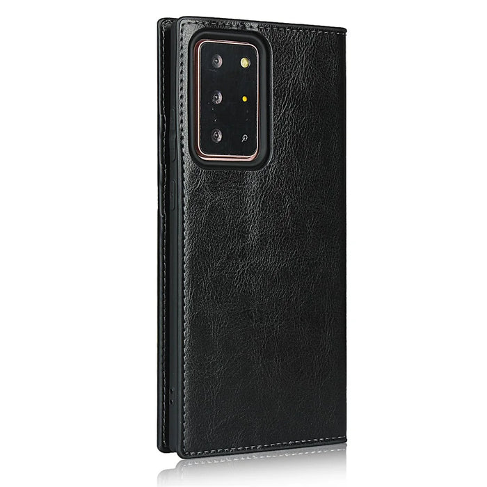 Crazy Horse Genuine Leather Wallet Cover Case for Samsung Galaxy Note20 Ultra/Note20 Ultra 5G - Black - 5