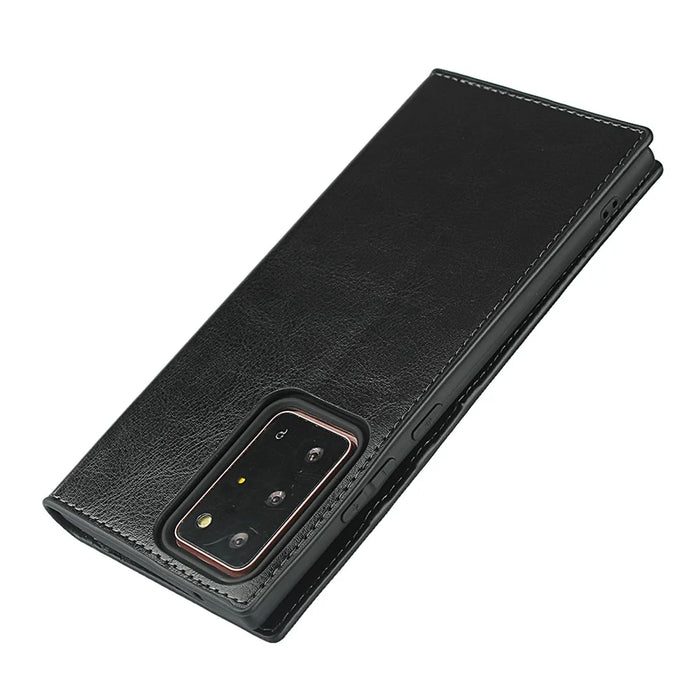 Crazy Horse Genuine Leather Wallet Cover Case for Samsung Galaxy Note20 Ultra/Note20 Ultra 5G - Black - 7