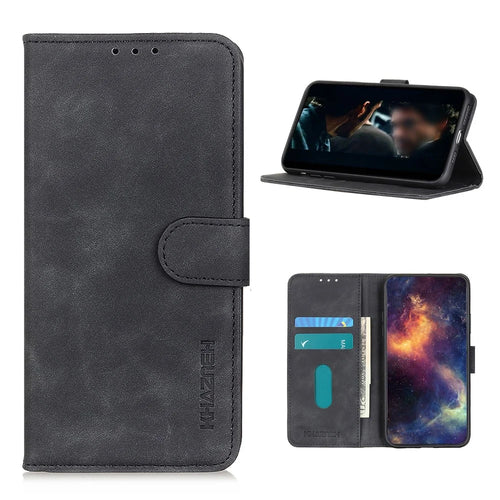 KHAZNEH Retro Leather Wallet Phone Shell for Samsung Galaxy S20 Fan Edition/S20 Lite - Black - 1