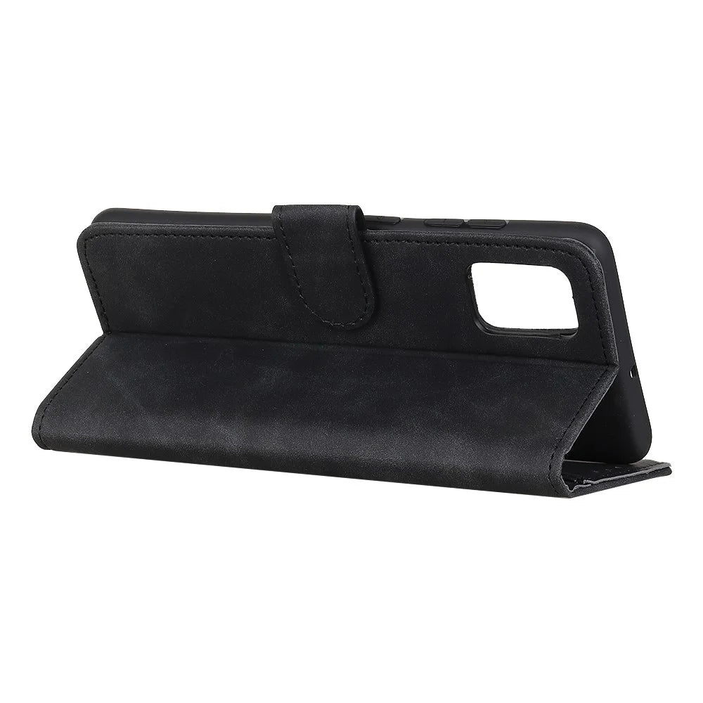 KHAZNEH Retro Leather Wallet Phone Shell for Samsung Galaxy S20 Fan Edition/S20 Lite - Black - 3