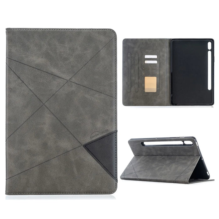 Geometric Pattern Cool Design Protector Stand Leather Case for Samsung Galaxy Tab S7 T870 / S8 - Grey - 1