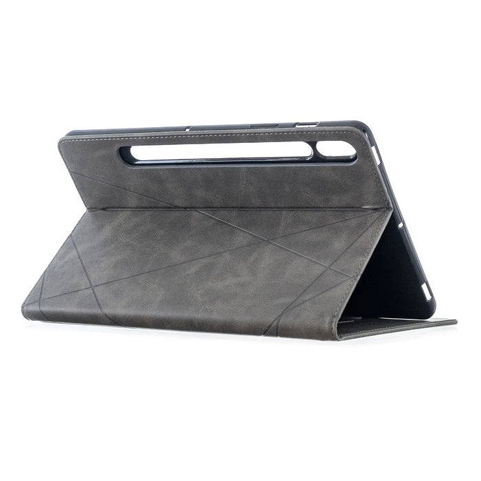 Geometric Pattern Cool Design Protector Stand Leather Case for Samsung Galaxy Tab S7 T870 / S8 - Grey - 5