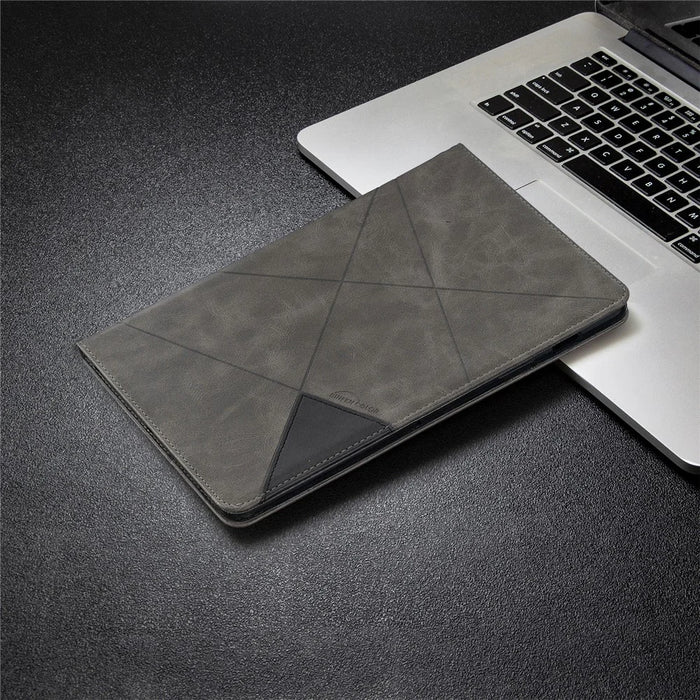 Geometric Pattern Cool Design Protector Stand Leather Case for Samsung Galaxy Tab S7 T870 / S8 - Grey - 7