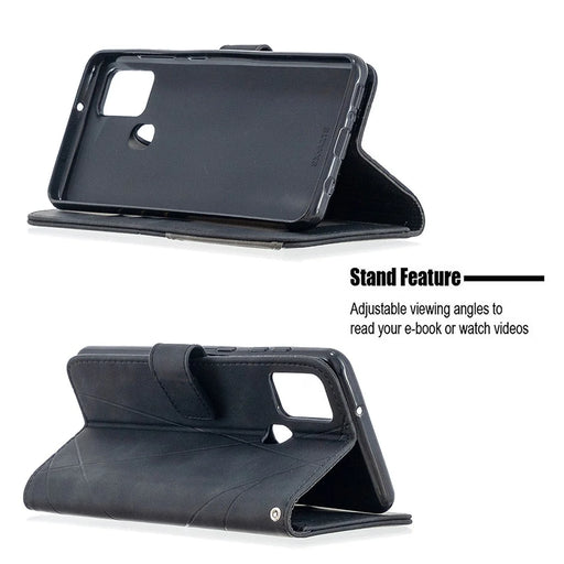 BINFEN COLOR For Samsung Galaxy A21s Phone Cases Wallet Stand Geometry Imprint Leather Cover - Black - 2