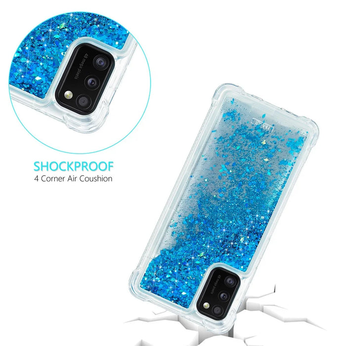 Solid Color Glitter Powder Quicksand Inside TPU Shell for Samsung Galaxy A41 (Global Version) - Blue - 2