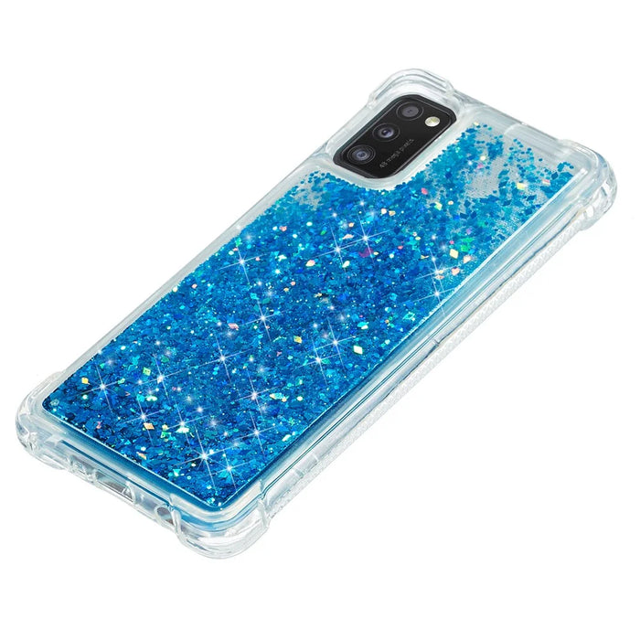 Solid Color Glitter Powder Quicksand Inside TPU Shell for Samsung Galaxy A41 (Global Version) - Blue - 3