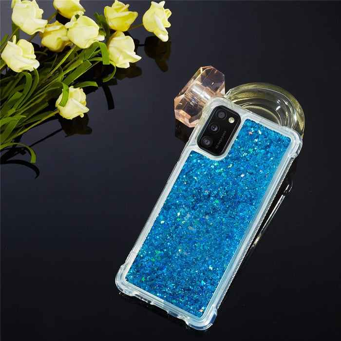 Solid Color Glitter Powder Quicksand Inside TPU Shell for Samsung Galaxy A41 (Global Version) - Blue - 4