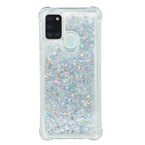 Pure Color Glitter Powder Quicksand Style TPU Case for Samsung Galaxy A21s - Silver - 1
