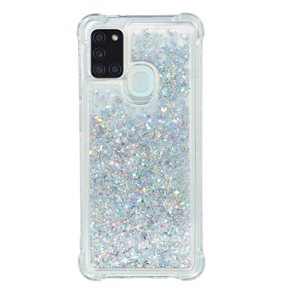 Pure Color Glitter Powder Quicksand Style TPU Case for Samsung Galaxy A21s - Silver - 1