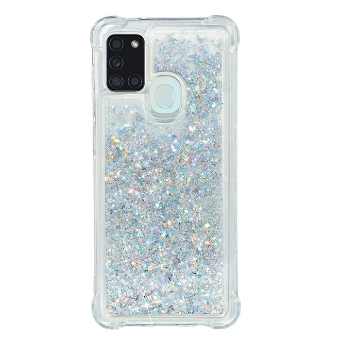 Pure Color Glitter Powder Quicksand Style TPU Case for Samsung Galaxy A21s - Silver - 1