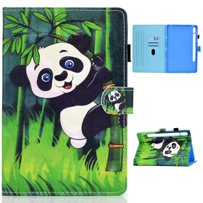 Printing Skin Leather with Card Holder Tablet Shell for Samsung Galaxy Tab S7 T870 / S8 - Panda and Bamboo - 1