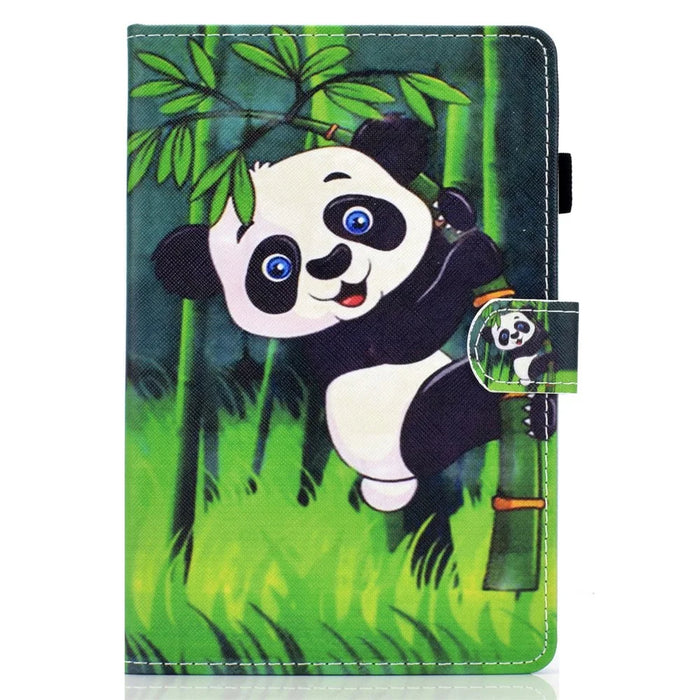 Printing Skin Leather with Card Holder Tablet Shell for Samsung Galaxy Tab S7 T870 / S8 - Panda and Bamboo - 2